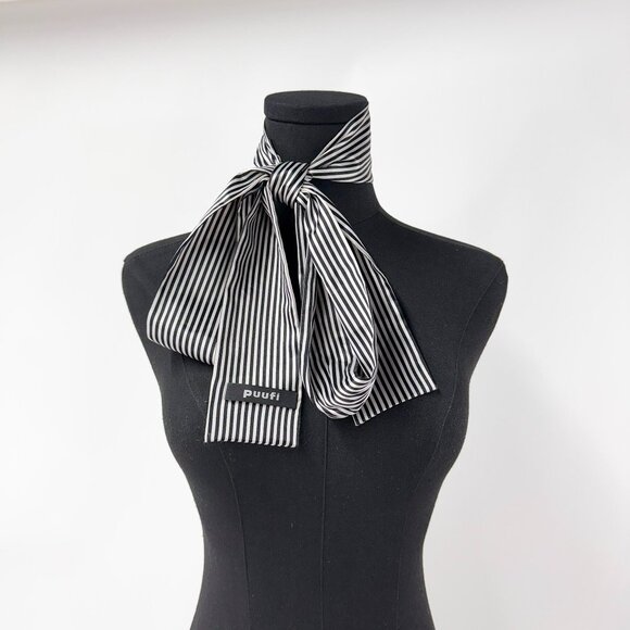 BLACK AND WHITE STRIPED SATIN SCARF / BELT - Picture 6 of 7